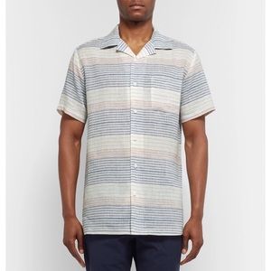 Onia Men Vacation Camp-Collar Striped Linen and Cotton-Blend Shirt, XXL